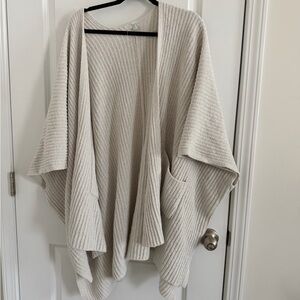 Aerie Light Cream Open-Front Knit Poncho Sweater